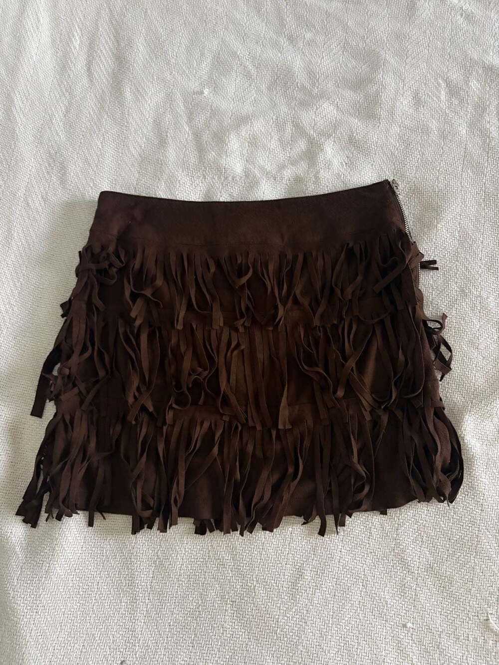 i Jeans by Buffalo Brown Faux Suede Tiered Fringe Mini Skirt